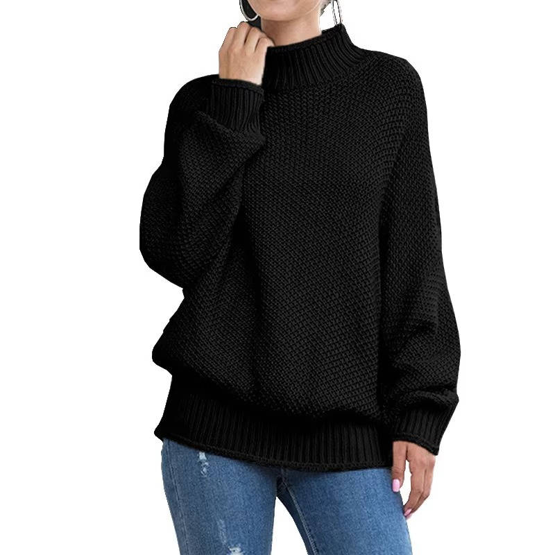 Women's cozy knitted turtleneck pullover sweater relaxed modern silhouette soft acrylic blend everyday wear