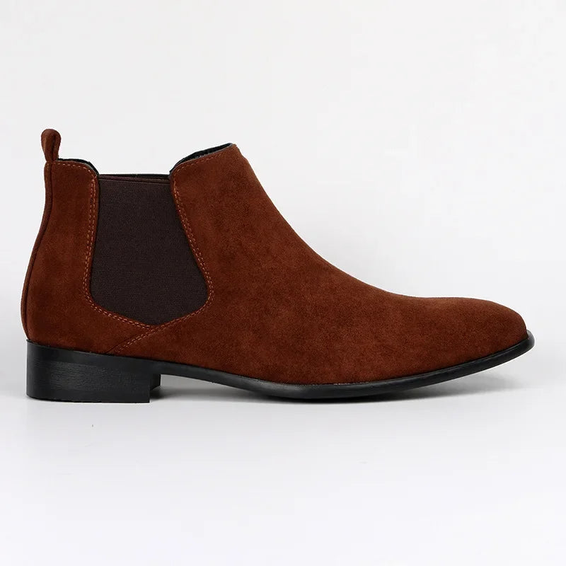 Wavlynn Adam beige suede slim fit Chelsea boots for men with elastic slip-on ankle design