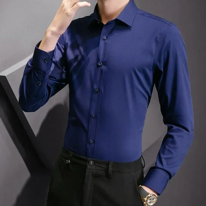 Men's wrinkle-resistant pocketless dress shirt long sleeve stretch comfort professional fit