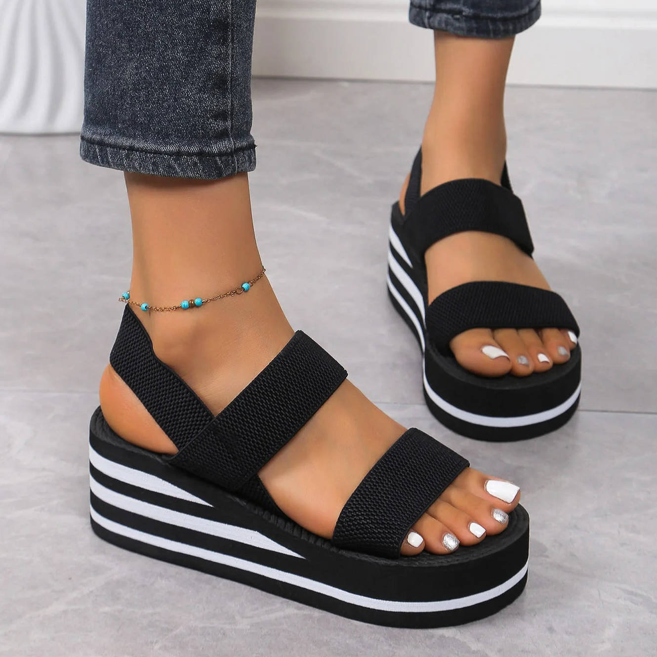 Women's double strap platform wedge sandals open-toe minimalist design lightweight EVA sole summer casual