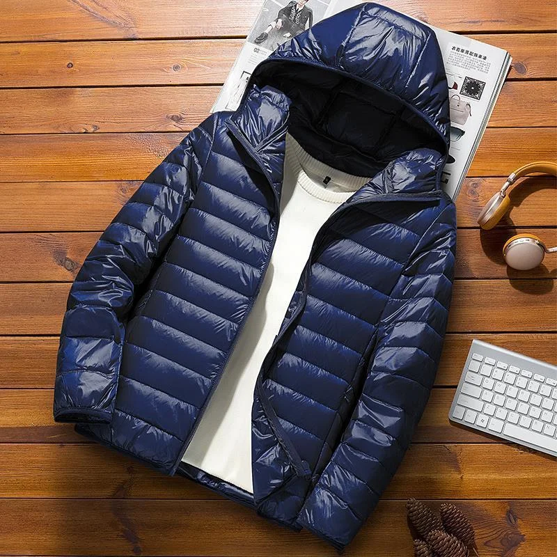 Men's slim fit hooded puffer jacket lightweight weather-resistant quilted outerwear for autumn winter