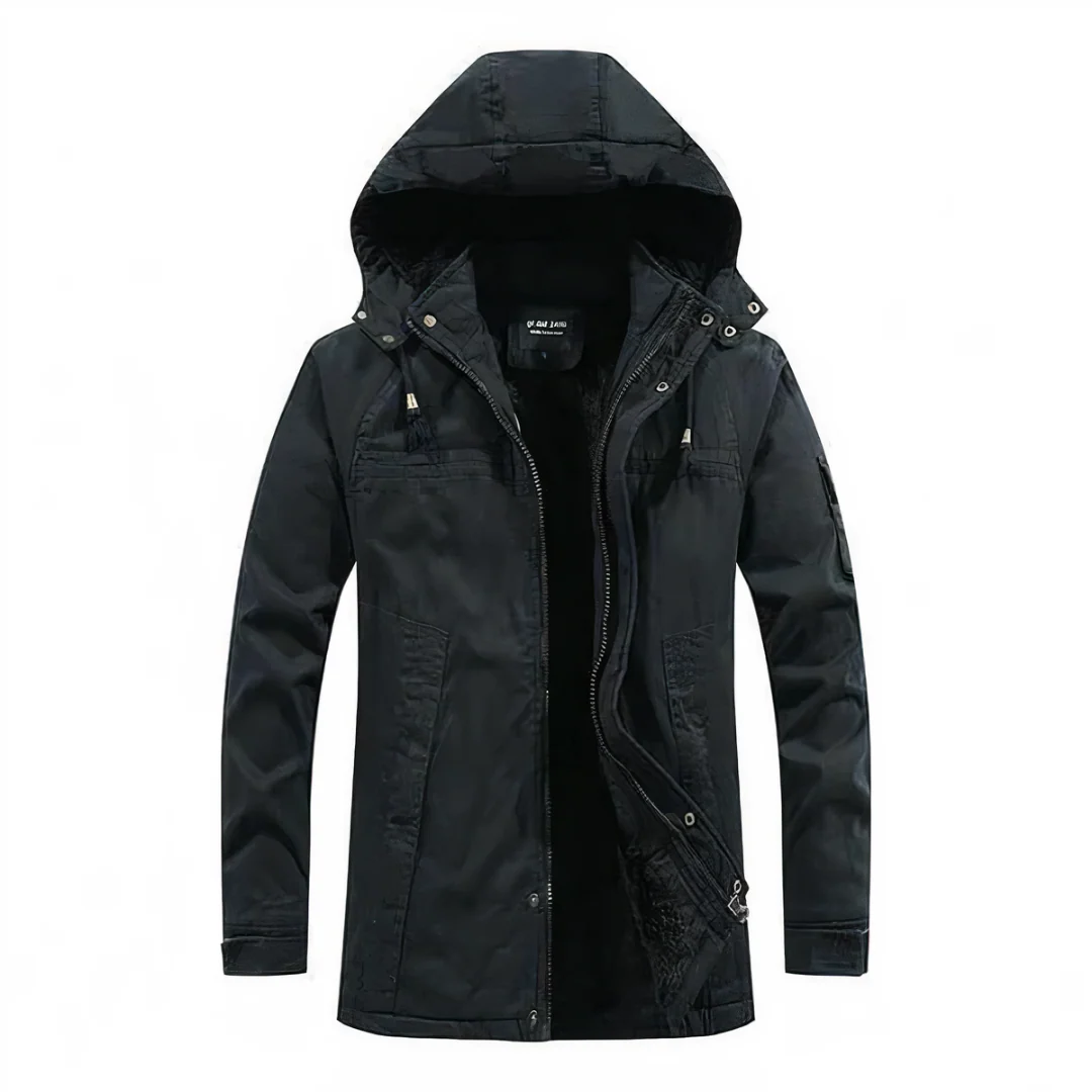 Men's fur-lined hooded jacket regular-fit windproof zip-front with multiple pockets for outdoor adventures
