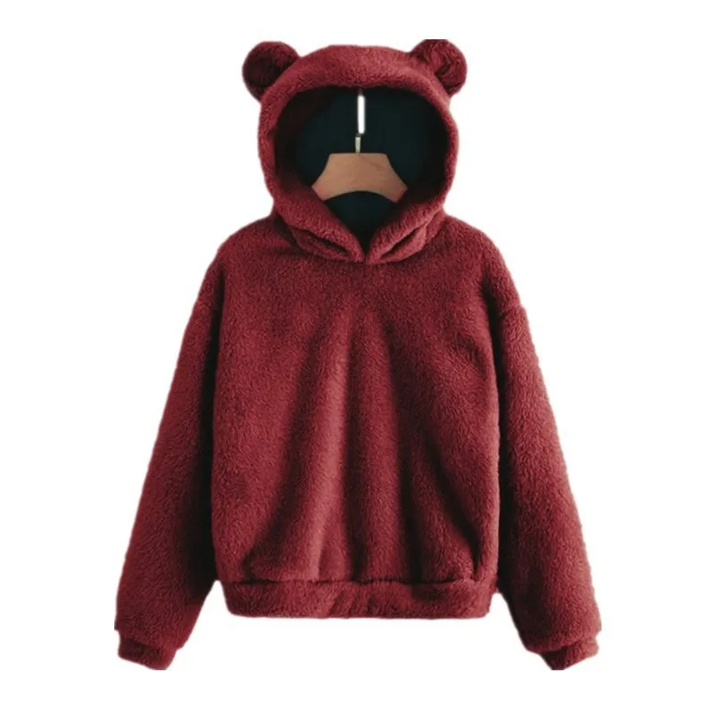Women's plush fleece hoodie with playful ear-accent hood for cozy everyday warmth