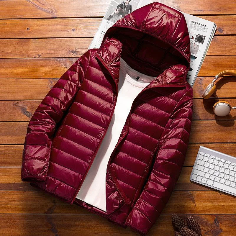 Men's slim fit hooded puffer jacket lightweight weather-resistant quilted outerwear for cold seasons