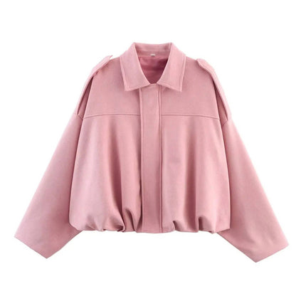 Women's olive cropped jacket with collar, modern bomber silhouette for versatile urban day-to-night styling