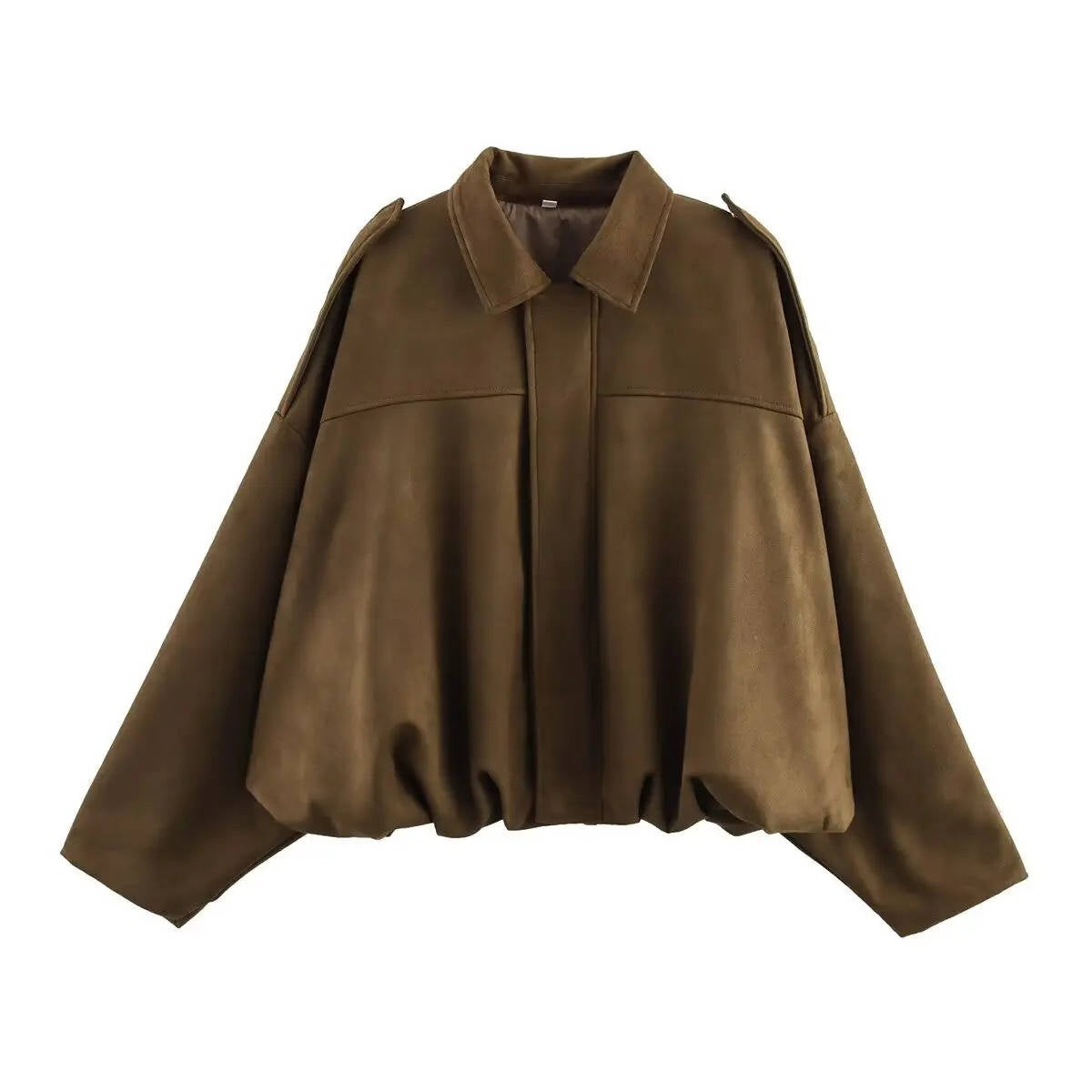 Women's olive cropped jacket with collar, modern bomber silhouette for versatile urban day-to-night wear