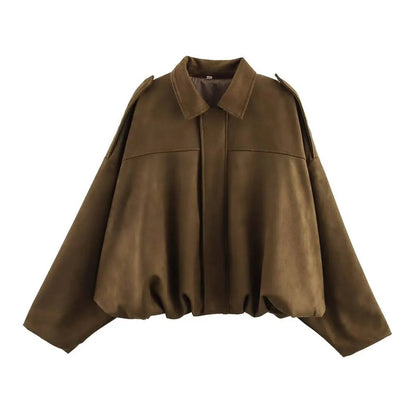 Women's olive cropped jacket with collar, modern bomber silhouette for versatile urban day-to-night wear