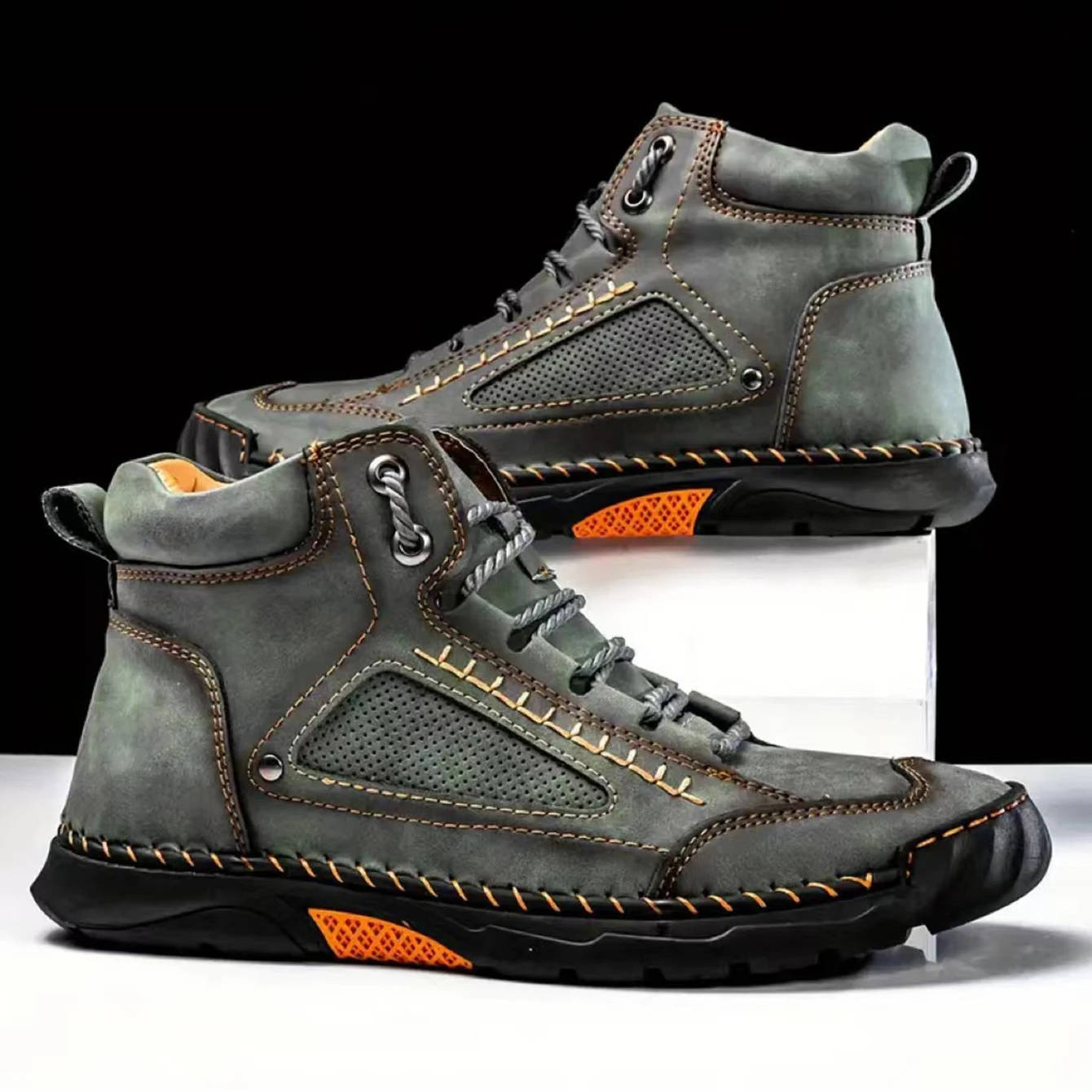Wavlynn men's brown waterproof leather hiking boots rugged cut with comfort support for all-day comfort