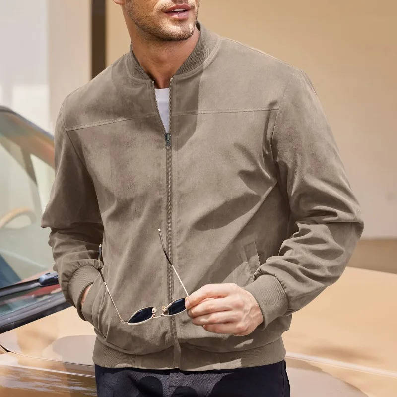 Men's lightweight faux suede bomber jacket tailored silhouette versatile smart-casual everyday layer