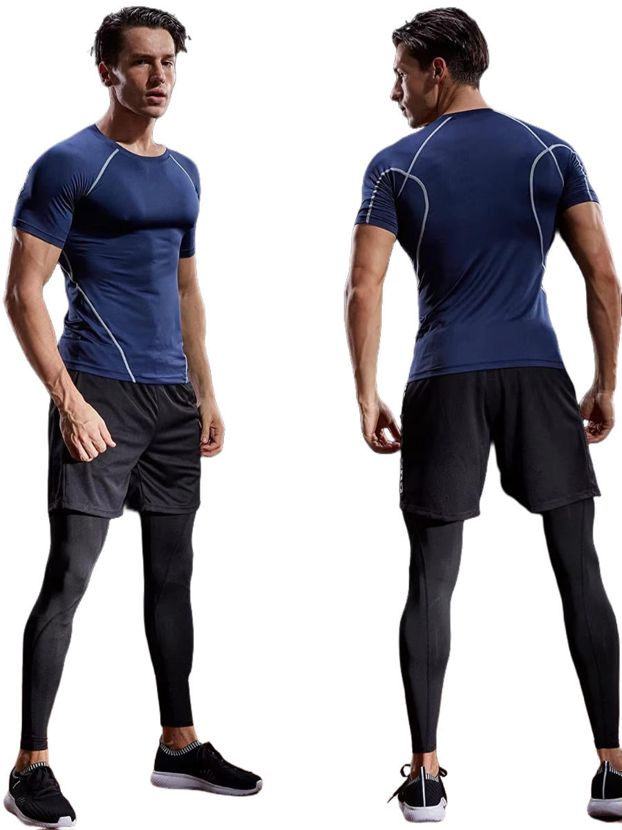 Men's black short sleeve supportive shirt with moisture-wicking performance fit for high-intensity training