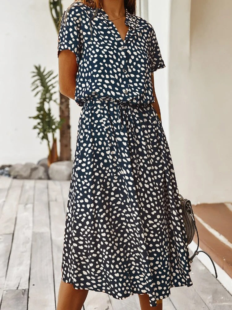 Flowy white summer dress with flattering drape cut and breathable lightweight fabric for all-day comfort