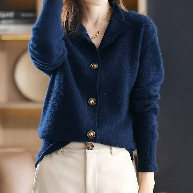 Women's oversized knit cardigan cozy cotton blend sweater with statement front buttons everyday style