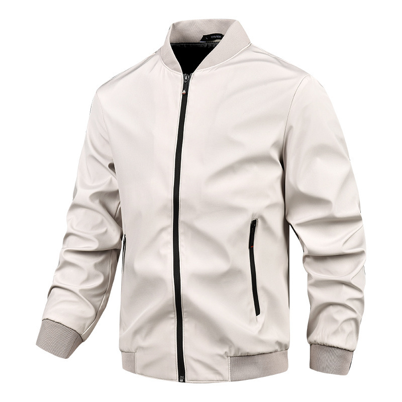 Men's black windproof stand collar jacket with zipper closure, lightweight urban fit for spring