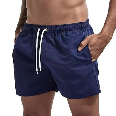 Men's gray quick-dry swim trunks drawstring comfort fit with built-in mesh lining for beach