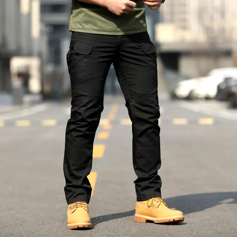 Men's relaxed fit cotton cargo pants multi-pocket utility design in neutral tone by Wavlynn