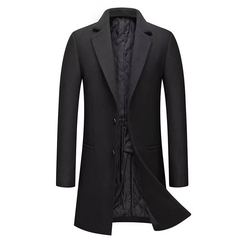 Camel wool blend single-breasted overcoat for men, mid-length formal outerwear with warm premium fabric
