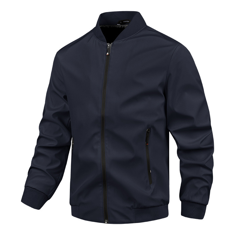 Men's windproof stand collar jacket with zipper closure, lightweight urban fit for spring and fall