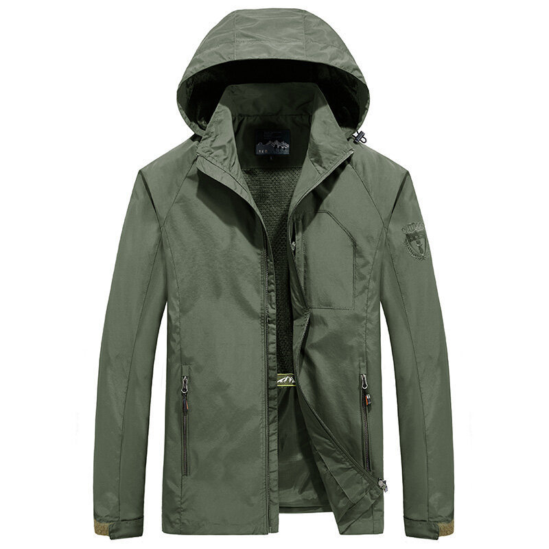 Men's quick-dry hooded jacket breathable lightweight fabric multi-pocket outdoor adventure wear
