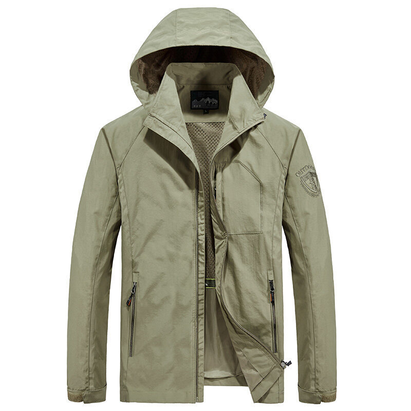 Men's quick-dry hooded jacket breathable lightweight multi-pocket design for outdoor adventures