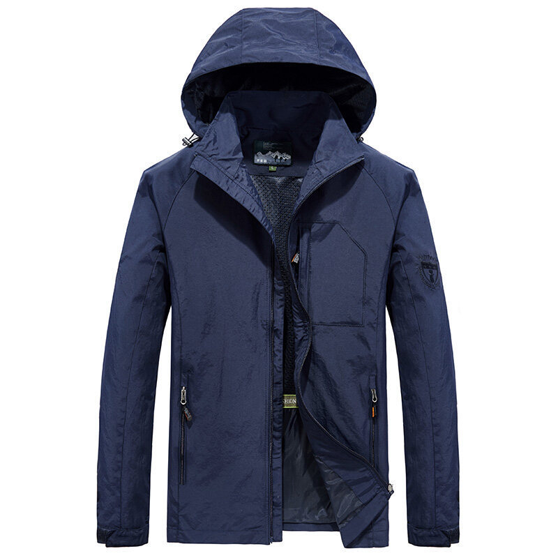 Men's quick-dry hooded jacket breathable lightweight fabric multi-pocket outdoor adventure style