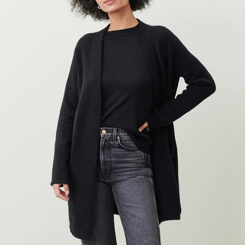 Women's wool cardigan relaxed fit open front with pockets, cozy knit layering piece for everyday wear