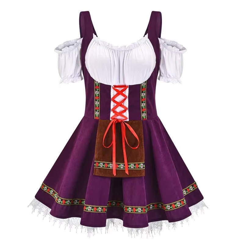 Women's Bavarian dirndl dress traditional German Oktoberfest costume with coordinating ribbon