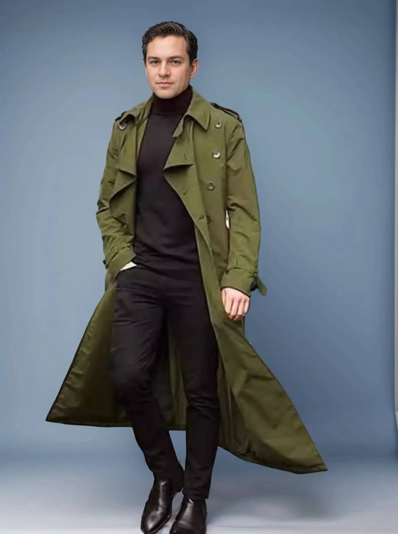 Men's Long Trench Coat With Timeless Double Breasted Style For All Weather Comfort