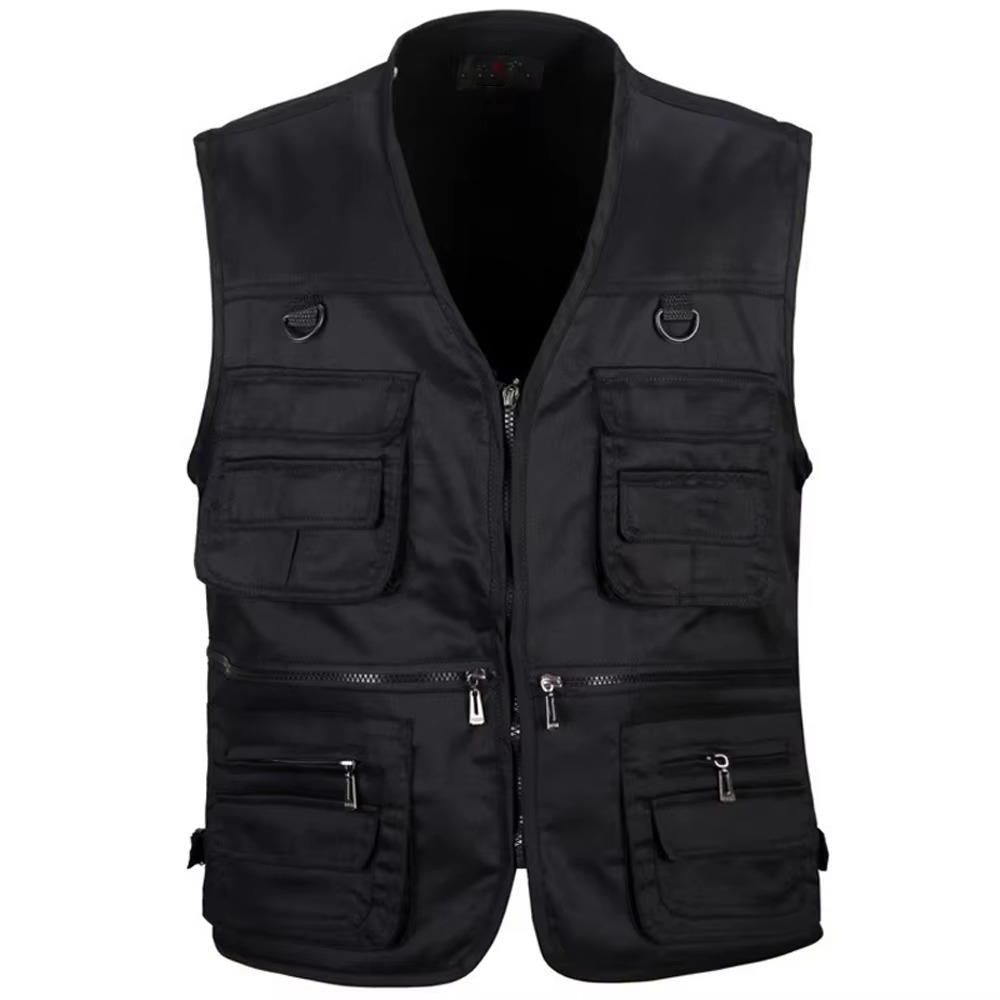 Men's lightweight multi-pocket hiking vest with utility chest pouches for outdoor adventure travel