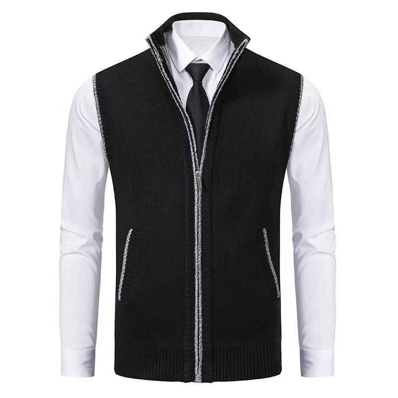 Men's wool tweed sleeveless vest zip-front classic cut for formal and casual layering