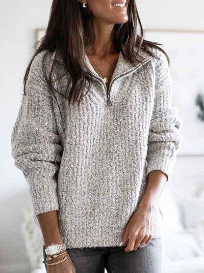 Women's ribbed wool zip-up sweater relaxed fit cozy everyday casual layer warm knit