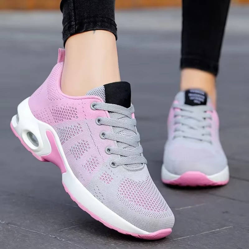 Women's light comfort walking shoes with breathable stretch knit upper, cushioned sole, and supportive everyday fit