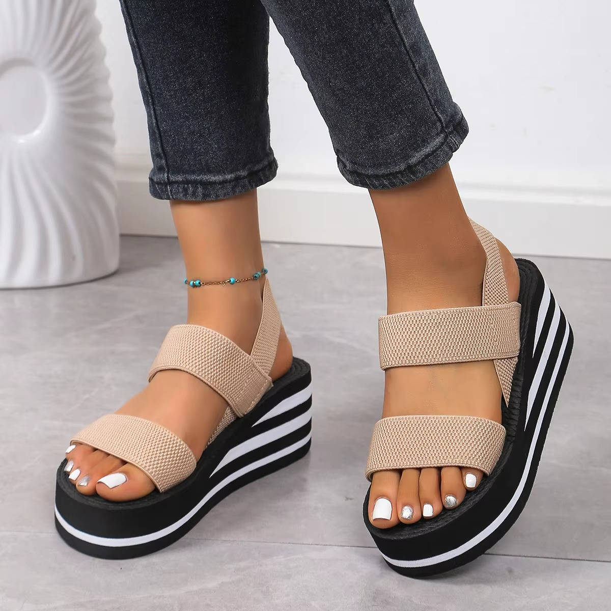 Women's double strap platform wedge sandals open-toe minimalist silhouette lightweight EVA sole