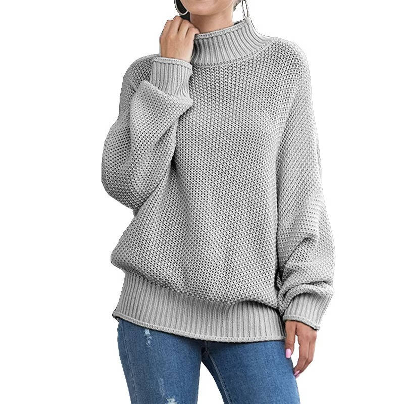 Women's cozy knitted turtleneck pullover sweater in soft acrylic blend, relaxed modern silhouette for everyday wear