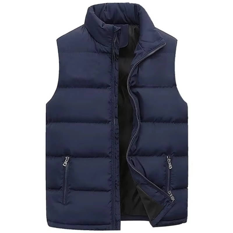 Men's lightweight insulated puffer vest with stand collar and zipper pockets for active layering