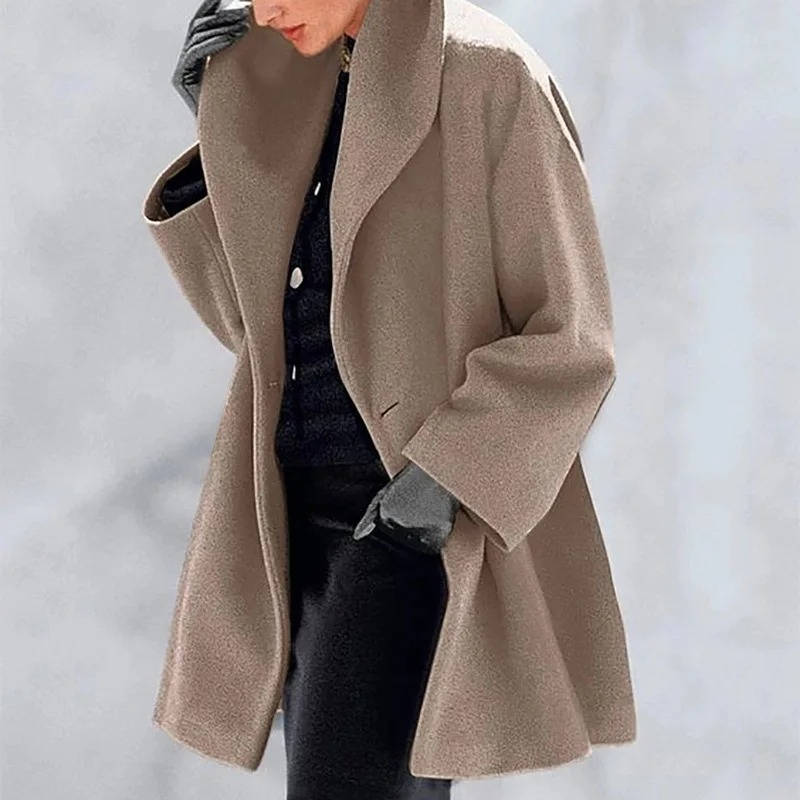 Women's charcoal wool blend cocoon coat structured silhouette turtleneck ultra-cozy chic winter essential