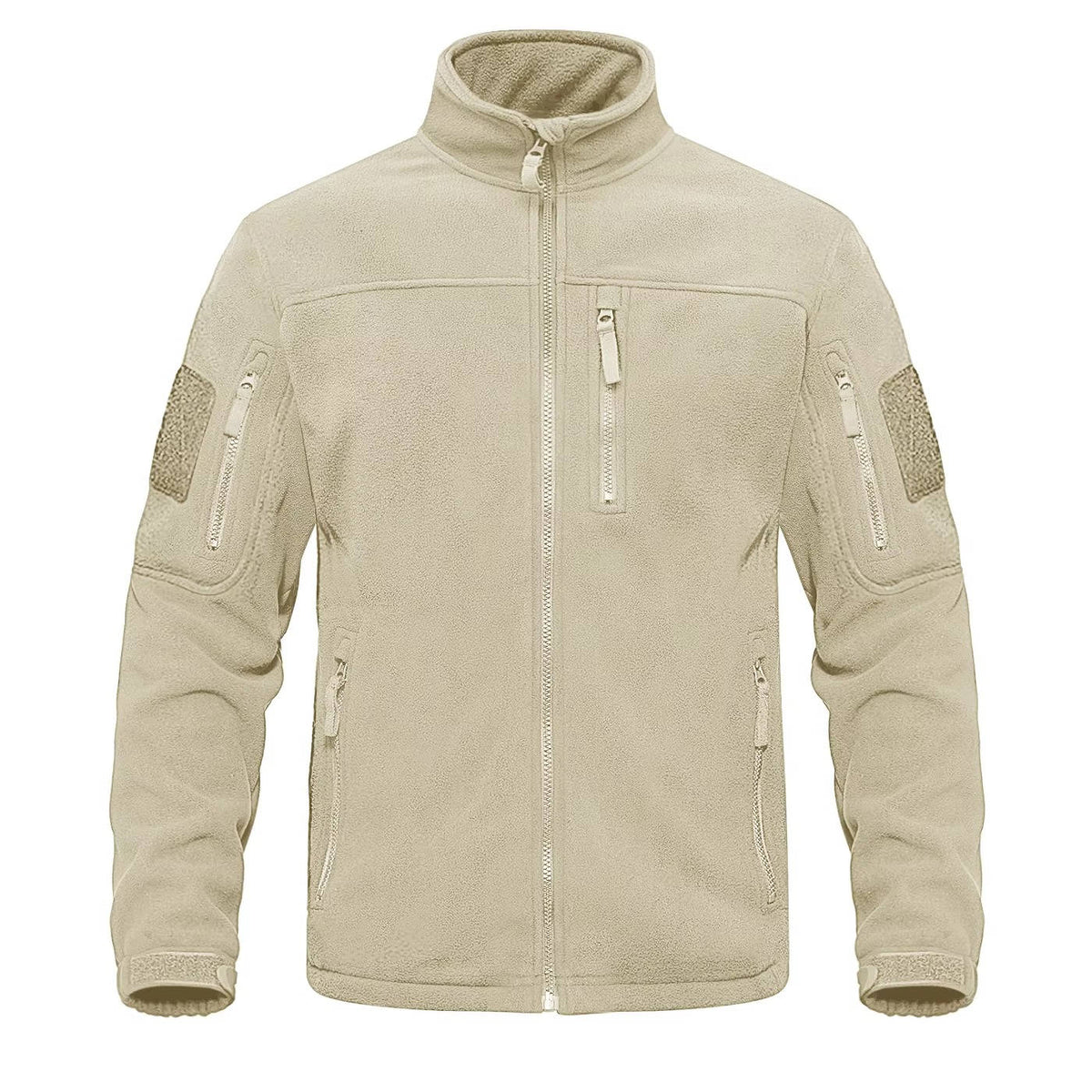Men's full-zip fleece jacket lightweight microfiber warm outdoor layer in neutral tone