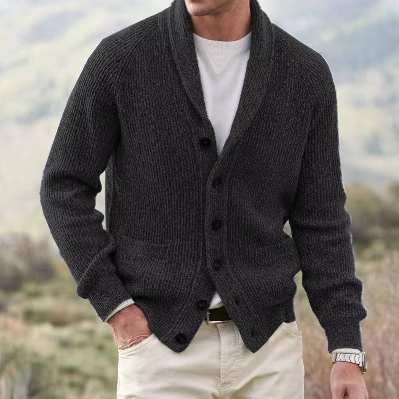 TrendAura Men's Cashmere Blend Cardigan With Shawl Collar Button Front Cozy Knit Sweater