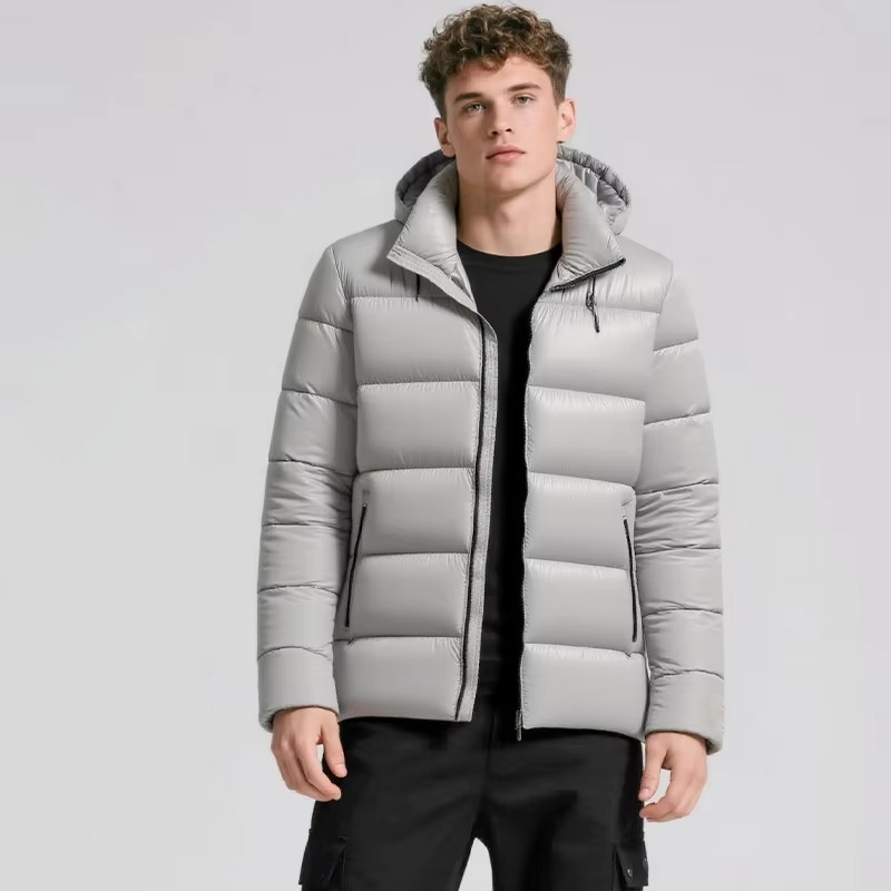 Men's insulated waterproof hooded puffer jacket winter coat with detachable hood, lightweight down fill