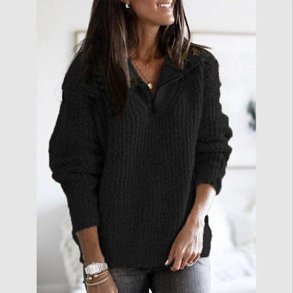 Women's ribbed wool zip-up sweater relaxed fit cozy everyday layer with textured knit detail