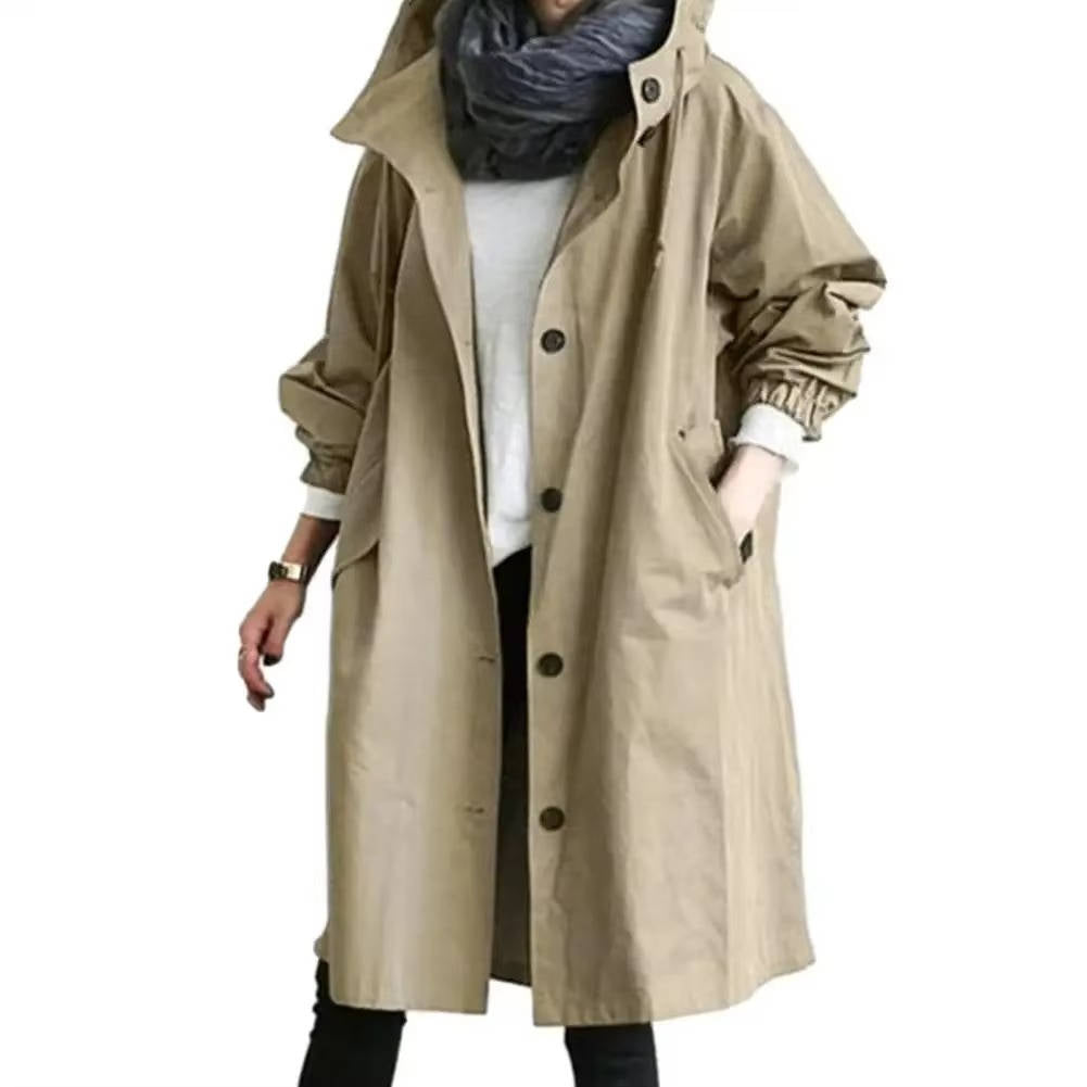 Wavlynn women's oversized waterproof trench coat in neutral tone with breathable polyester fabric