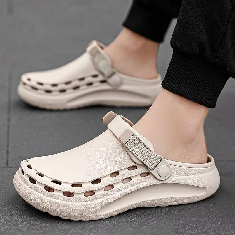 Men's casual slip-on clogs with adjustable strap, waterproof shell design for all-day comfort wear