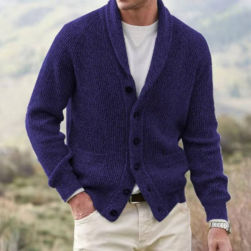 TrendAura Men's Cashmere Blend Cardigan With Shawl Collar Button Front Cozy Knit Sweater