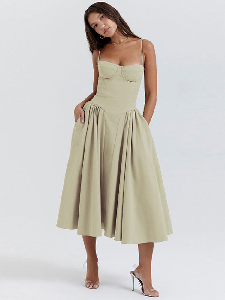Women's long tank-style evening dress in timeless vintage-inspired silhouette with clean flowing lines