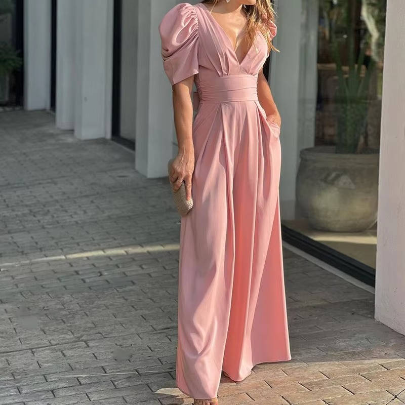 Women's black elegant long tailored jumpsuit wide-leg silhouette with fitted waist for formal events