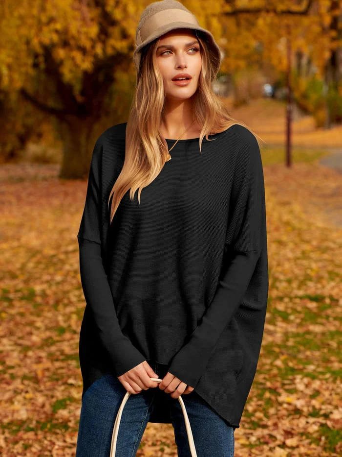 Women's oversized cream wool blend knit pullover sweater, long sleeve hip length relaxed silhouette