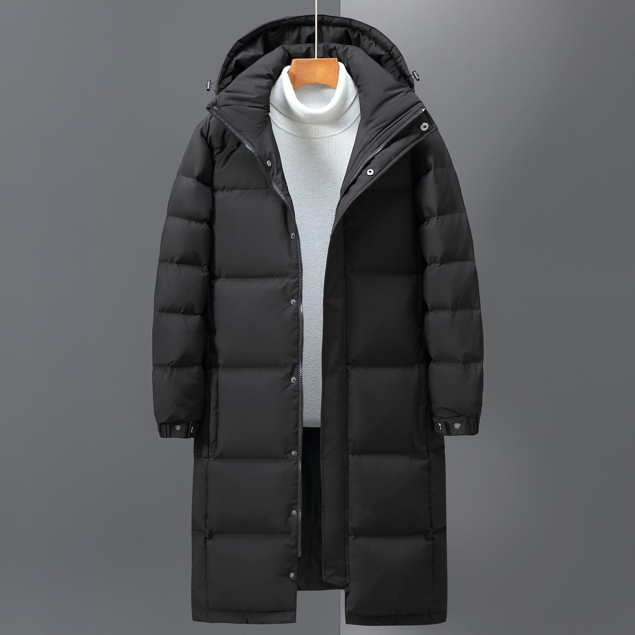 Wavlynn men's quilted hooded trench coat insulated full-length relaxed fit for city winter wear