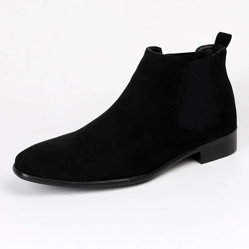 Wavlynn Adam beige suede slim fit Chelsea boots for men with elastic side panel slip-on design