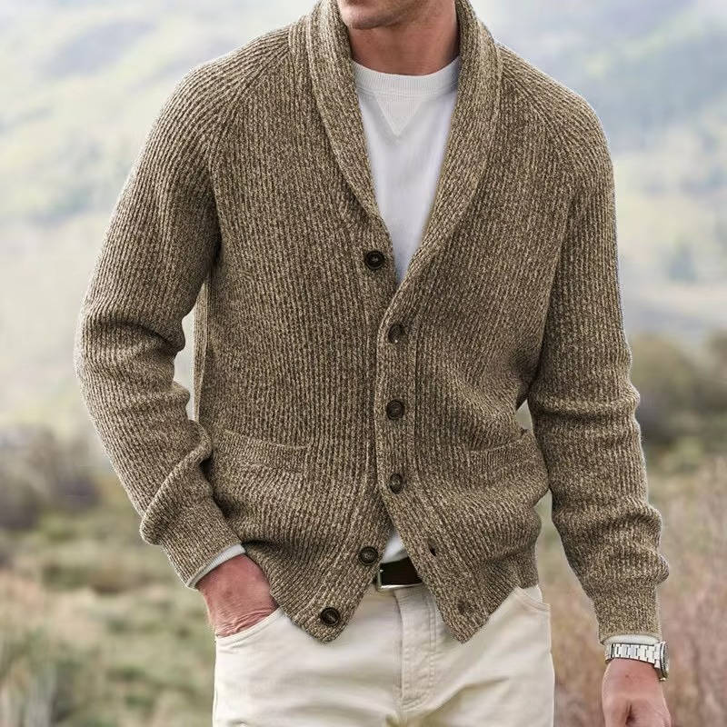 TrendAura Men's Cashmere Blend Cardigan With Shawl Collar Button Front Cozy Knit Sweater