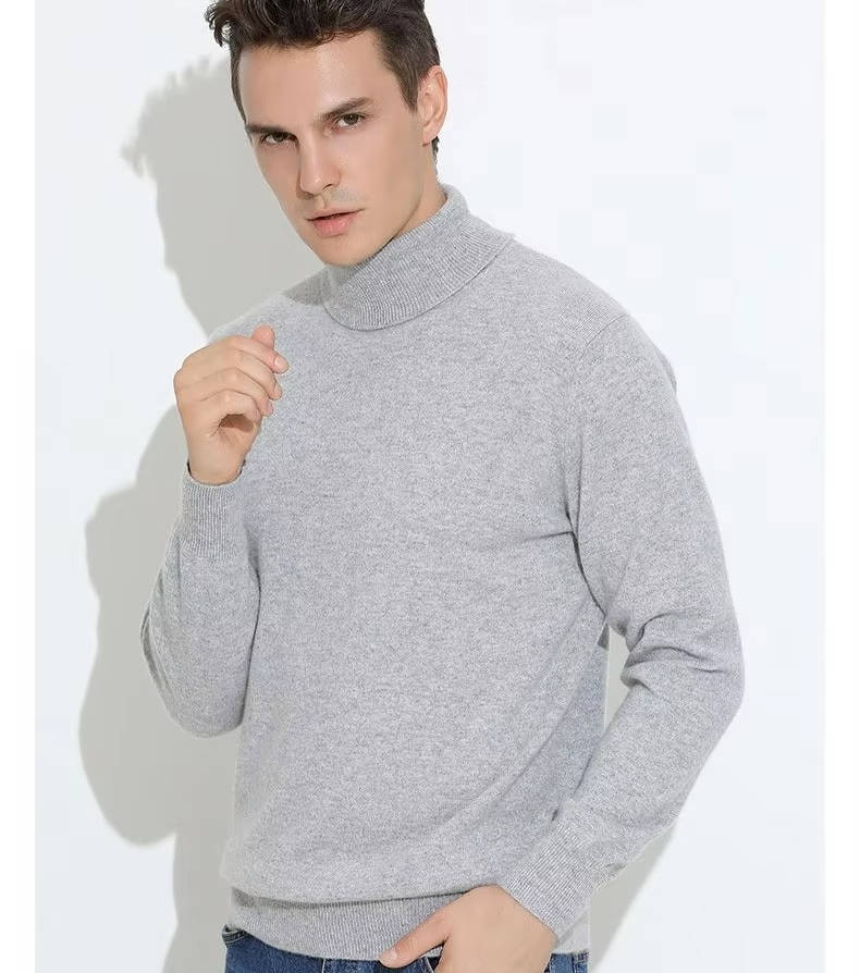 Men's slim-fit cashmere turtleneck sweater in neutral tone, luxury knit smart casual style