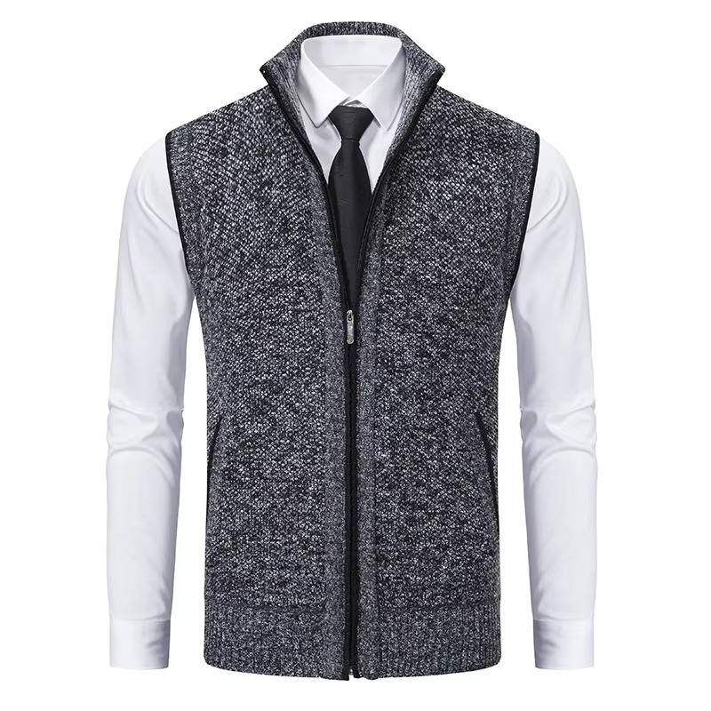 Men's wool tweed zip-front vest classic sleeveless layering piece for formal and casual wear